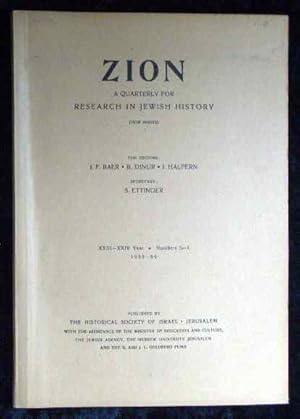 Imagen del vendedor de Zion. A Quarterly for Research in Jewish History (New Series). 1957. XXIII - XXIV Year, 1958/59, Vol. 2. a la venta por Roland Antiquariat UG haftungsbeschrnkt