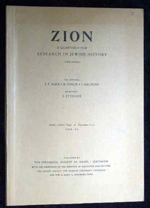 Imagen del vendedor de Zion. A Quarterly for Research in Jewish History (New Series). 1957. XXIII - XXIV Year, 1958/59, Vol. 1. a la venta por Roland Antiquariat UG haftungsbeschrnkt