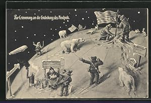 Ansichtskarte Zur Erinnerung an die Entdeckung des Nordpols, Zeppelin, Expedition