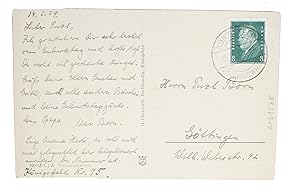 Original handwritten and signed postcard for "Lieber Puzl" (i.e. Puzl Born, Max Born's grandson),...