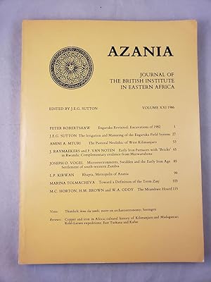 Azania, Journal of the British Institute in Eastern Africa, Volume XXI: 1986