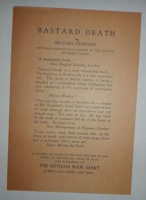 Bild des Verkufers fr Bastard Death, (publication flyer) zum Verkauf von Route 3 Books