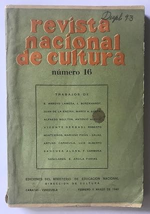Revista Nacional De Cultura. Número 16. Febrero y Marzo de 1940.