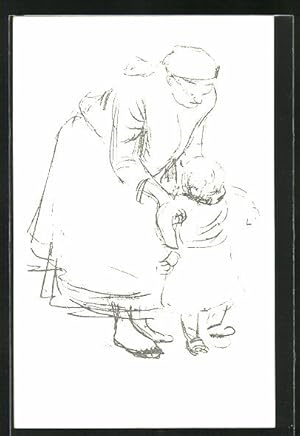 Künstler-Ansichtskarte Verein für Kinder-Volksküchen und Volkskinderhorte, Mutter mit ihrer Tochter