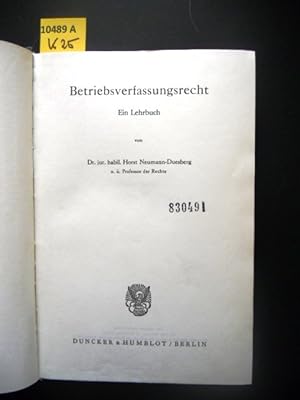 Bild des Verkufers fr Betriebsverfassungsrecht. Ein Lehrbuch. zum Verkauf von Augusta-Antiquariat GbR