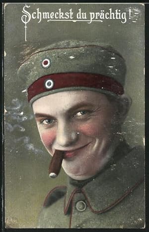 Ansichtskarte Soldat geniesst seine Zigarre