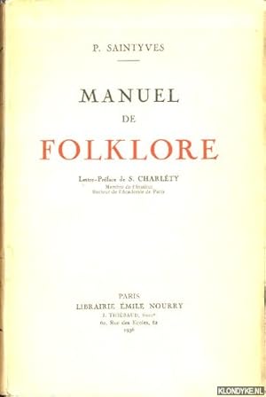 Bild des Verkufers fr Manuel de Folklore zum Verkauf von Klondyke