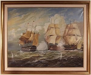 OIL ON CANVAS - NAVAL BATTLE - 18th Cent. REENACTMENT.