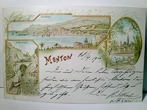 Menton / Alpes Maritimes / Frankreich. Alte, seltene Mehrbild Litho / AK farbig. gel. 1900. Vue g...