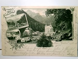 Bild des Verkufers fr Gruss aus Kirchenthal ( Maria Kirchental ). Alte Mehrbild AK s/w. gel. 1901. Kirchenthal vom Wechselweg, Gasthaus des Jos. u. Anna Egger, Panoramablick zur Wallfahrtskirche, Gehfte und das Umland, Lofer, sterreich zum Verkauf von ABC Versand e.K.