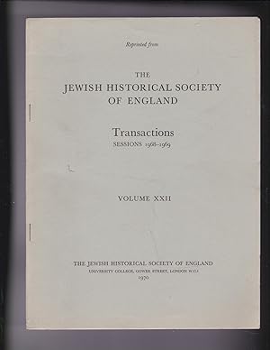Immagine del venditore per Reprinted from The Jewish Historical Society of England: Transactions Sessions 1968-1969 Volume XXII venduto da Meir Turner