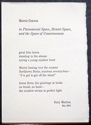 Seller image for MORRIS GRAVES [BROADSIDE POEM] for sale by RON RAMSWICK BOOKS, IOBA