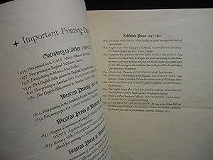 Important Printing Dates; Souvenir Commemorating the Centenary of Printing in California 1831-193...