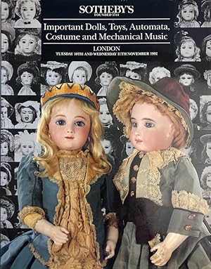 Sotheby's London: Important Dolls, Toys, Automata, Costume and Mechanical Music, London, 10th and...