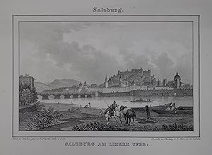 Salzburg am linken Ufer. Lithographie v. Stießberger n. Pezolt aus "Die interessantesten Punkte v...