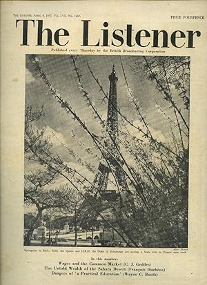 Immagine del venditore per The Listener | Volume LVII. No. 1462. | 4th, April 1957 | H. E. Bates 'Review of Death of a Huntsman'; C. J. Geddes 'Wages and the Common Market'; Wayne C. Booth 'Dangers of a Practical Education'; Keith Hamilton Price 'A Canadian Ice-Breaker'. venduto da Little Stour Books PBFA Member