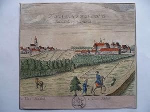 Trachenberg Standesherrschaftlich. Kolorierter Kupferstich aus "Scenographia Urbium Silesiae".