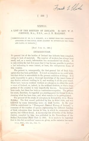 Bild des Verkufers fr A List of the Beetles of Ireland zum Verkauf von PEMBERLEY NATURAL HISTORY BOOKS BA, ABA