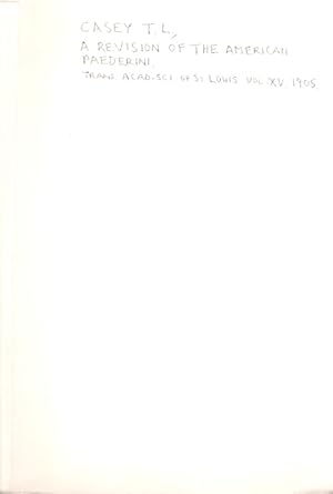 Bild des Verkufers fr A Revision of the American Paederini zum Verkauf von PEMBERLEY NATURAL HISTORY BOOKS BA, ABA