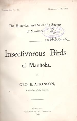 Imagen del vendedor de Insectivorous Birds in Manitoba a la venta por PEMBERLEY NATURAL HISTORY BOOKS BA, ABA