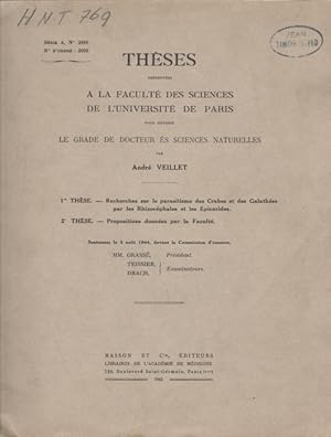 Recherches sur le Parasitisme des Crabes et des Galathées par les Rhizocéphales et les Epicarides