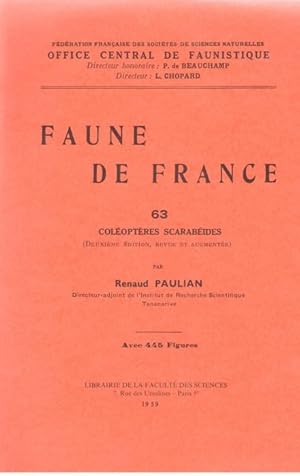 Bild des Verkufers fr Coleopteres Scarabeides Faune de France 63 zum Verkauf von PEMBERLEY NATURAL HISTORY BOOKS BA, ABA