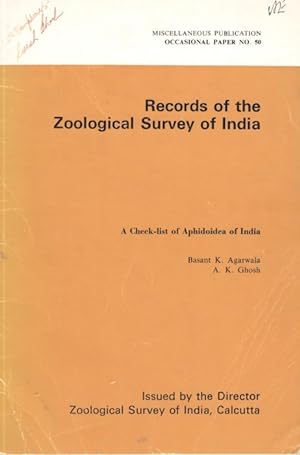 Bild des Verkufers fr A Check-list of Aphidoidea of India zum Verkauf von PEMBERLEY NATURAL HISTORY BOOKS BA, ABA