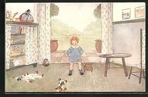 Bild des Verkufers fr Knstler-Ansichtskarte Rie Cramer (unsign.): Kind langweilt sich im Kinderzimmer zum Verkauf von Bartko-Reher