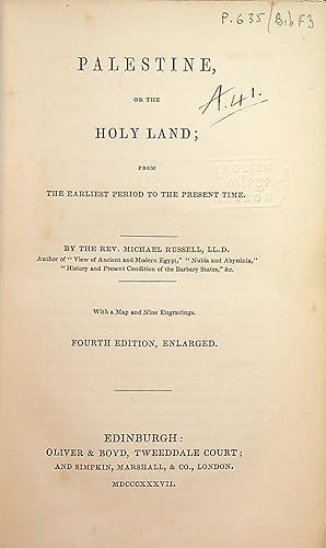 Seller image for Palestine or The Holy Land, from The Earliest Period to The Present Time. for sale by FOLIOS LIMITED