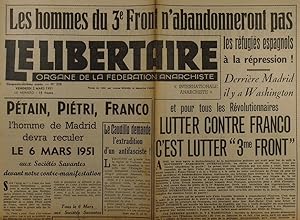 Le libertaire. Organe de la fédération anarchiste. N° 258. Plusieurs articles sur Franco et l'Esp...