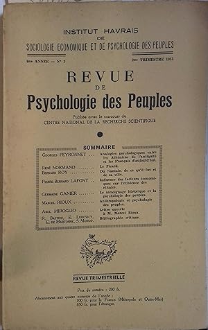 Revue de psychologie des peuples 1953 N° 2 : Georges Peyronnet - Bernard Roy - Pierre-Bernard Laf...