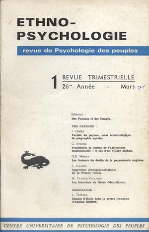 Revue de psychologie des peuples 1971 N° 1 : Géographie agraire - Village afghan - Paysannerie an...