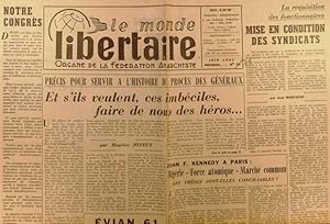 Le Monde libertaire N° 71. Organe de la Fédération anarchiste. Mensuel. Procès des généraux ; Ken...