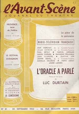 L'Avant-scène - Journal du théâtre N° 81 : L'oracle a parlé, de Luc Durtain.