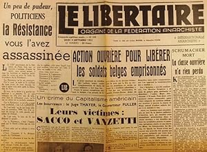 Le libertaire. Organe de la fédération anarchiste. N° 326. Sacco et Vanzetti. Le crime de Lurs. 4...