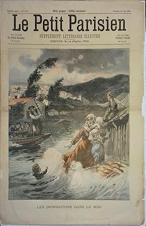 Le Petit Parisien - Supplément littéraire illustré N° 594 : Les inondations dans le midi. Gravure...