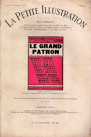 Seller image for La Petite illustration thtrale N 276 : Le grand patron, pice d'Andr Pascal. 9 mai 1931. for sale by Librairie Et Ctera (et caetera) - Sophie Rosire