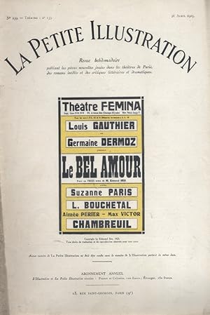 Imagen del vendedor de La Petite illustration thtrale N 139 : Le bel amour, pice d'Edmond Se. 18 avril 1925. a la venta por Librairie Et Ctera (et caetera) - Sophie Rosire