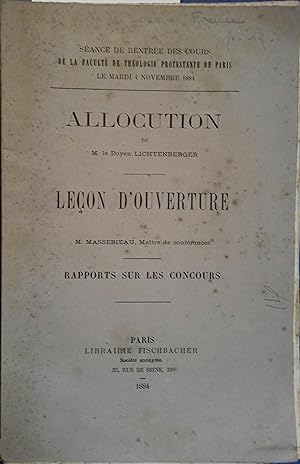 Séance de rentrée des cours de la Faculté de Théologie Protestante de Paris, novembre 1884. Alloc...