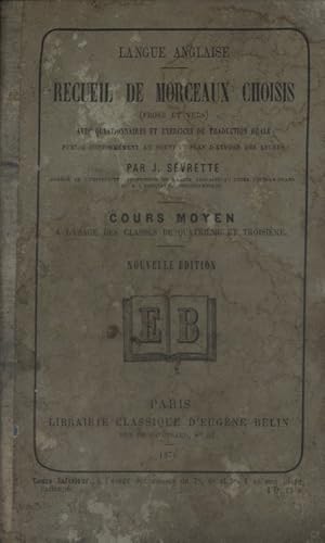 Seller image for Recueil de morceaux choisis en langue anglaise (prose et vers) avec questionnaires et exercices de traduction orale. Cours moyen. for sale by Librairie Et Ctera (et caetera) - Sophie Rosire