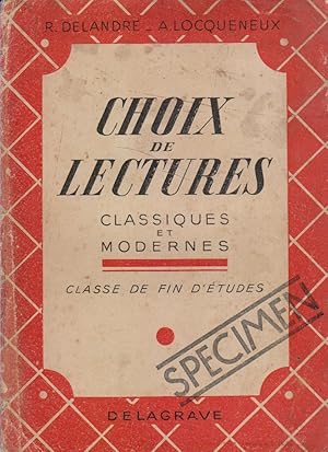 Seller image for Choix de lectures classiques et modernes. Classe de fin d'tudes. for sale by Librairie Et Ctera (et caetera) - Sophie Rosire