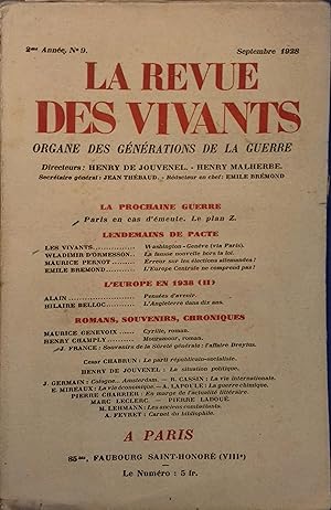 La revue des vivants, organe des générations de la guerre. 2 e année. N° 9. Dirigée par Henry de ...