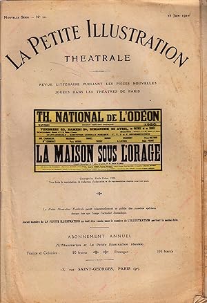 Image du vendeur pour La Petite illustration thtrale N 20 : La maison sous l'orage, pice de Emile Fabre. 26 juin 1920. mis en vente par Librairie Et Ctera (et caetera) - Sophie Rosire