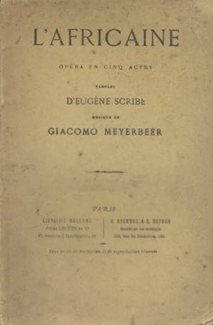 Imagen del vendedor de L'Africaine. Opra en 5 actes. Fin XIXe. Vers 1900. a la venta por Librairie Et Ctera (et caetera) - Sophie Rosire