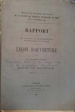 Séance de rentrée des cours de la Faculté de Théologie Protestante de Paris, novembre 1886. Alloc...