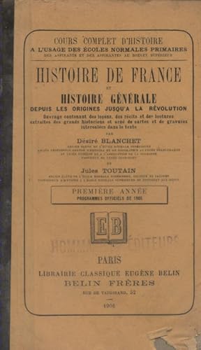 Imagen del vendedor de Histoire de France et histoire gnrale depuis les origines jusqu' la Rvolution. Premire anne. a la venta por Librairie Et Ctera (et caetera) - Sophie Rosire