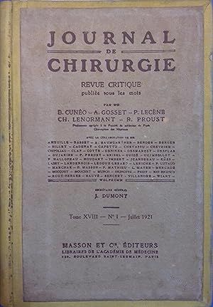 Journal de chirurgie. Revue critique mensuelle. tome XVIII. Nø 1.