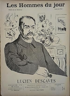 Les Hommes du jour N° 43 : Lucien Descaves. Portrait en couverture par Delannoy. 14 novembre 1908.