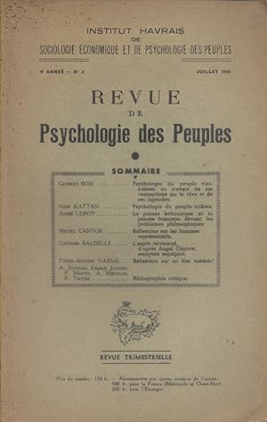 Revue de psychologie des peuples 1949 : Vietnam - Irak - Pensée britannique  Juillet 1949.