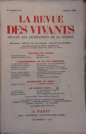 La revue des vivants, organe des générations de la guerre. 1ere année. N° 9. Dirigée par Henry de...